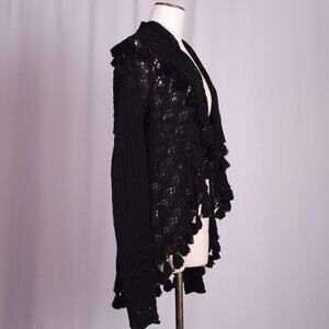 EUC Cotton by Autumn Cashmere Black Fringe Open Cardigan, Sz - Sm
